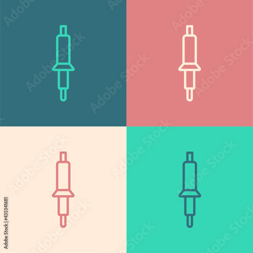 Pop art line Soldering iron icon isolated on color background. Vector