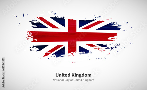Creative happy national day of United Kingdom country with grungy watercolor country flag background