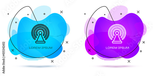 Line Radar icon isolated on white background. Search system. Satellite sign. Abstract banner with liquid shapes. Vector