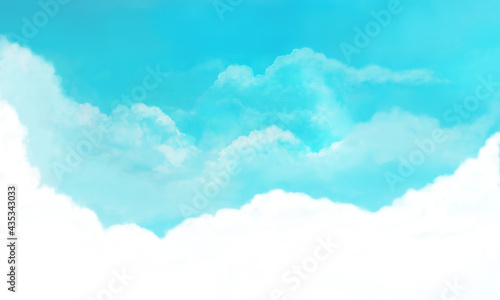 コピースペースのあるシアンブルーの夏空の風景イラスト