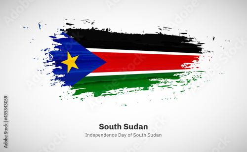 Creative happy independence day of South Sudan country with grungy watercolor country flag background