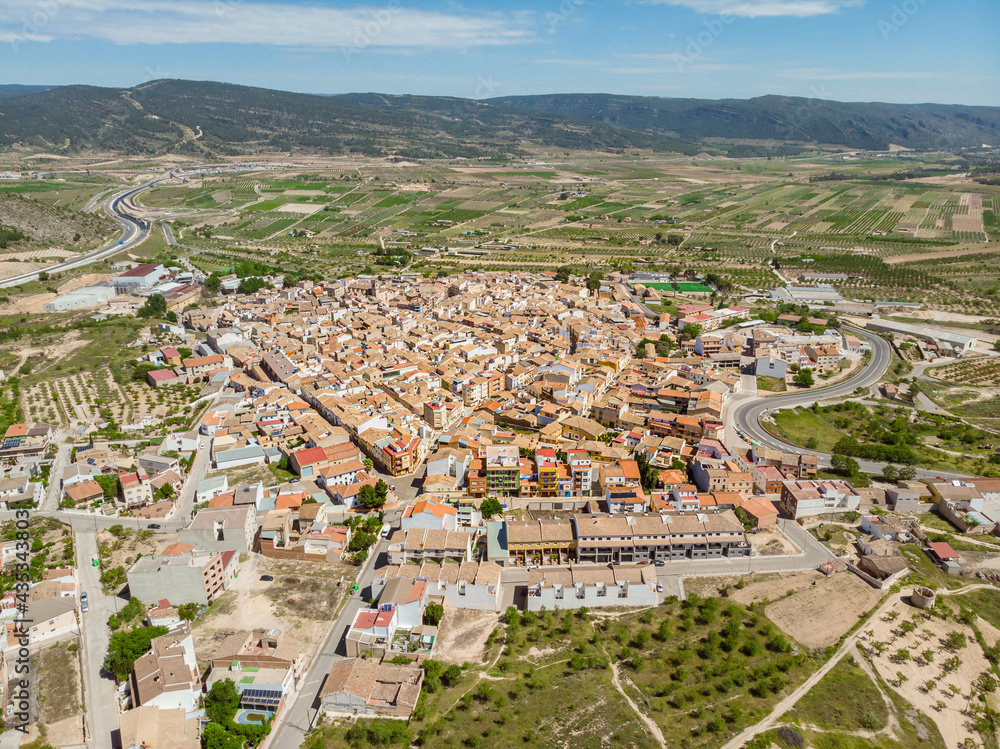 High angle view of La Font de la Figuera town.