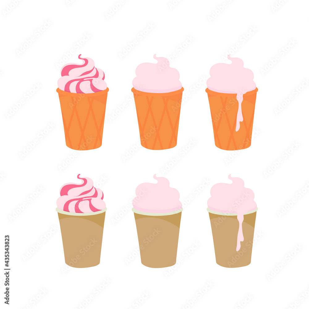 Ice cream in a cup. Waffle cup. Outline vector illustration on a white background. Ice cream in a cup. Waffle cup. Outline vector illustration on a white background.