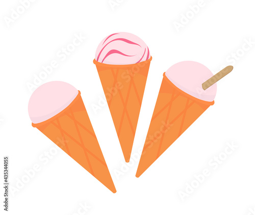 Ice cream in a waffle cone. Outline vector illustration on a white background.