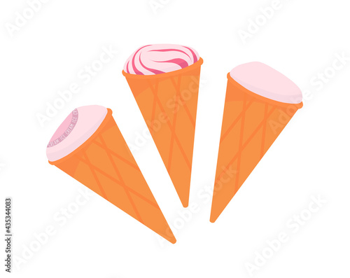 Ice cream in a waffle cone. Outline vector illustration on a white background.