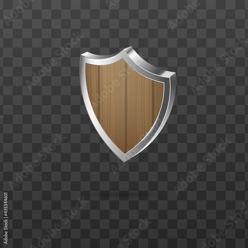 Wooden guard security shield with silver frame a vector realistic 3d illustration