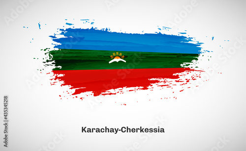 Creative happy national day of Karachay-Cherkessia country with grungy watercolor country flag background