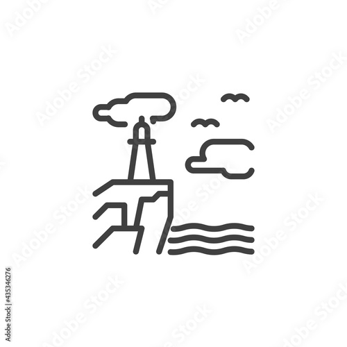 Lighthouse on seashore line icon