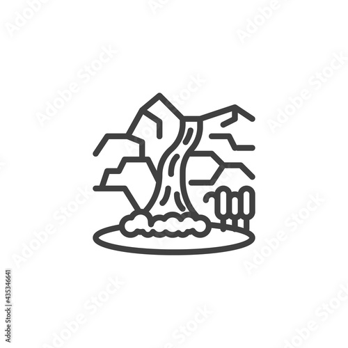 Mountain waterfall line icon