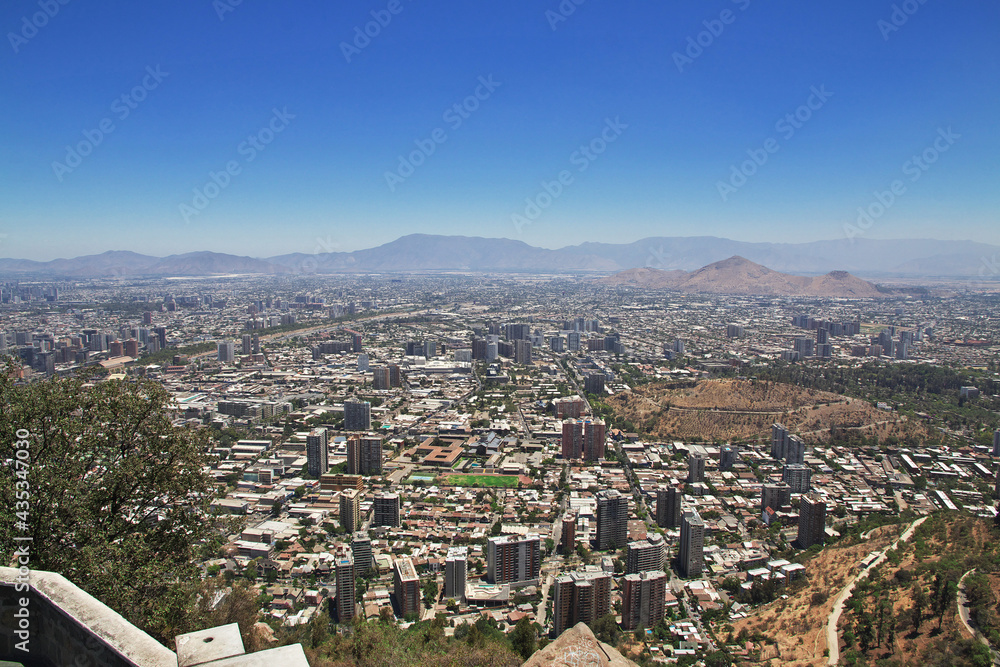 Panoramic view of Santiago from San Cristobal Hill, Chile