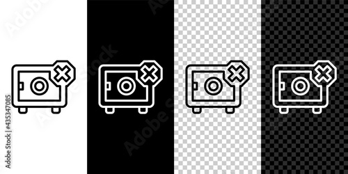 Set line Safe icon isolated on black and white, transparent background. The door safe a bank vault with a combination lock. Reliable Data Protection. Vector