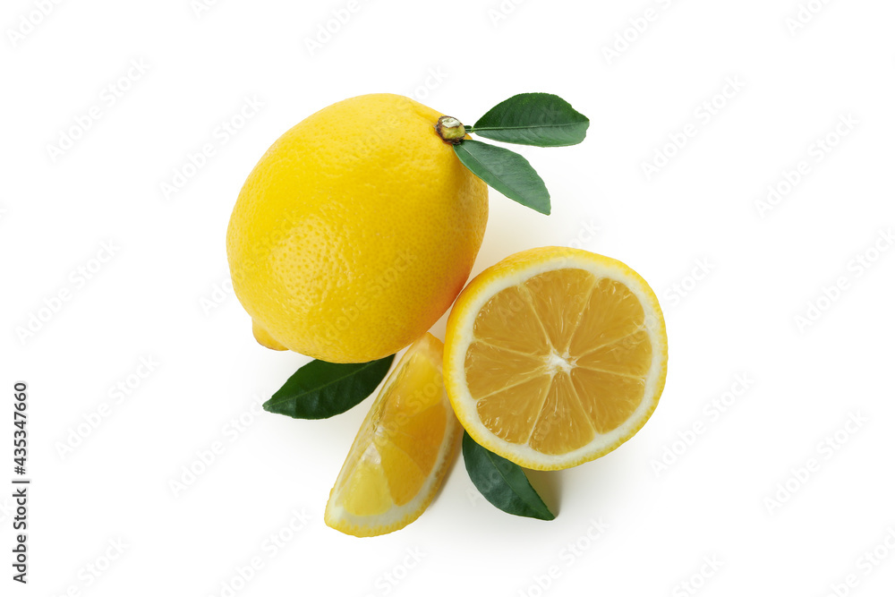 Lemon and slices isolated on white background