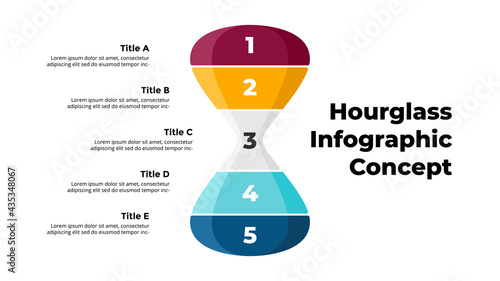 Vector hourglass hourglassInfographic. Presentation slide template. Step by step to success. 5 options.