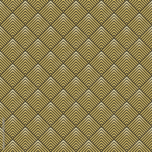 Art-Deco golden pattern of diamonds. Seamless pattern made in Art-Deco style.