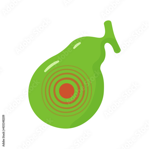 Sick gallbladder. Gallbladder as symptom pain cholecystitis, gallstone disease. Vector isolated illustration on white background.
