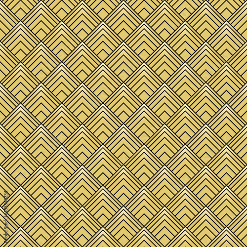 Art-Deco golden pattern, black diamonds. Seamless pattern made in Art-Deco style.