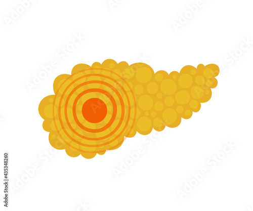 Pain in the pancreas. Sick pancreas. Pancreatitis attack. Isolated vector illustration on white background in cartoon and flat style.