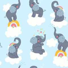 Crédence de cuisine Éléphant patrons Éléphants mignons et nuages pastel  © Екатерина Зирина