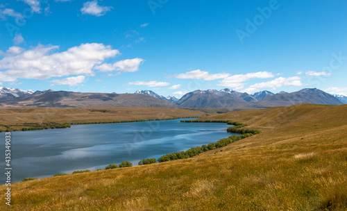 Yellow hills around Lake Alexandrina, Canterbury, New Zealand