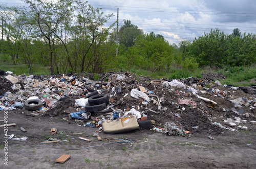 Spring landscape.Ecology of Ukraine. Nature near Ukrainian capital. Environmental contamination. Illegal junk dump. Kiev , Ukraine