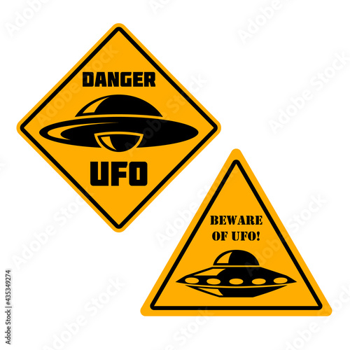 Danger. Ufo zone. Sign with Ufo. Vector illustration