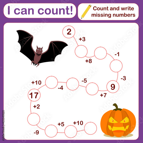 vector illustration of a children's math game on the topic I can count. Mathematical examples for addition and subtraction in the form of a game	
