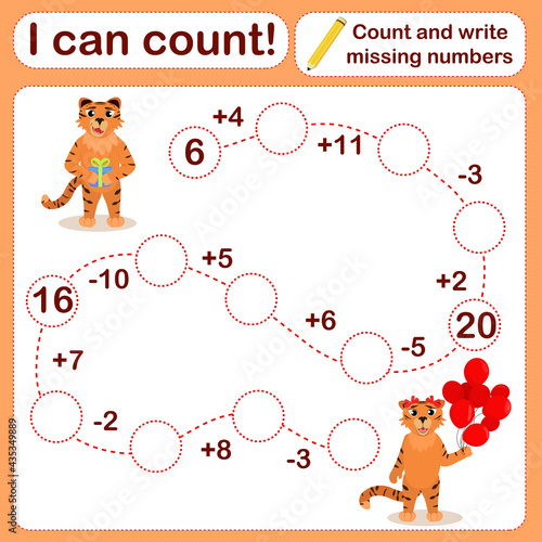vector illustration of a children's math game on the topic I can count. Mathematical examples for addition and subtraction in the form of a game	
