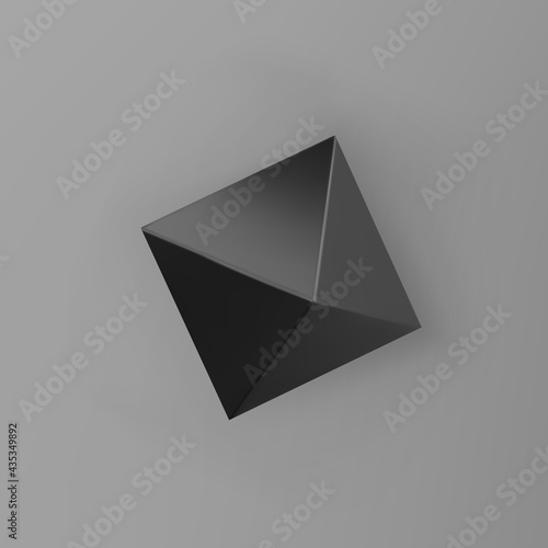 3d render black geometric shape octahedron with shadows isolated on grey background. Black realistic primitive. Abstract decorative vector figure for trendy design photo