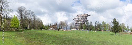 Lookout Tower Sky Walk in Swieradow Zdroj spa resort in the Izerskie Mountains in Poland  photo