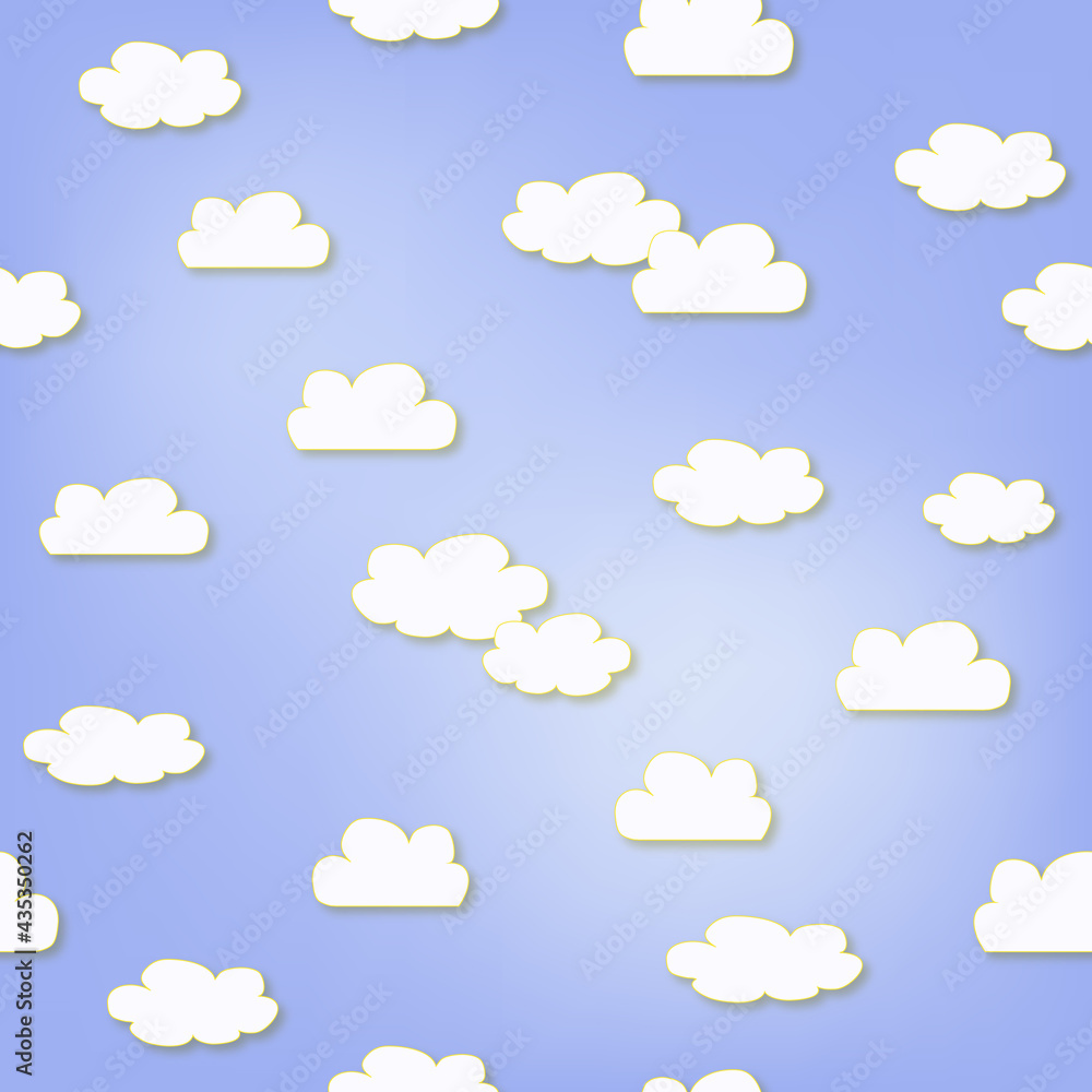 Blue sky background with seamless clouds pattern, blue gradient colors, vector drawing
