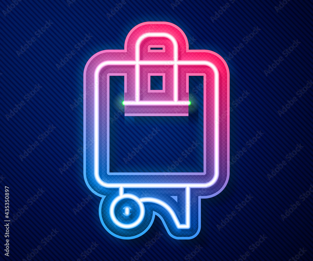 Glowing neon line Suitcase for travel icon isolated on blue background. Traveling baggage sign. Travel luggage icon. Vector Glowing neon line Suitcase for travel icon isolated on blue background. Traveling baggage sign. Travel luggage icon. Vector