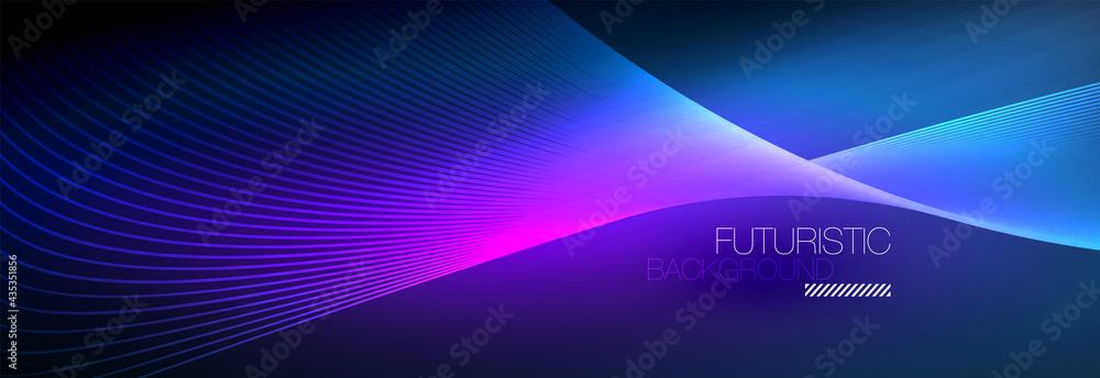 Abstract neon glowing light in the dark with waves. Shiny magic energy and motion concept, vector abstract wallpaper background Abstract neon glowing light in the dark with waves. Shiny magic energy and motion concept, vector abstract wallpaper background