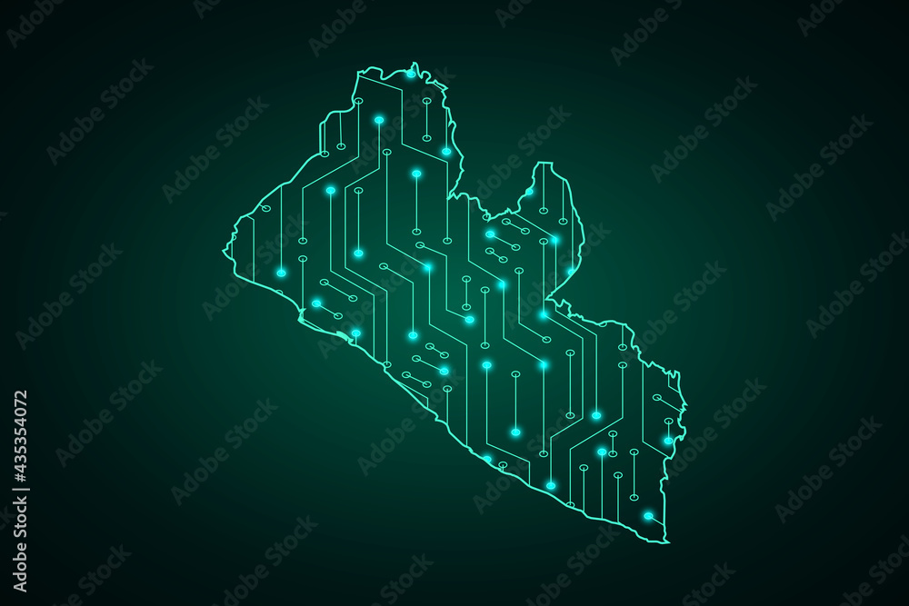 Map of Liberia, network line, design sphere, dot and structure on dark background with Map Liberia, Circuit board. Vector illustration. Eps 10 Map of Liberia, network line, design sphere, dot and structure on dark background with Map Liberia, Circuit board. Vector illustration. Eps 10