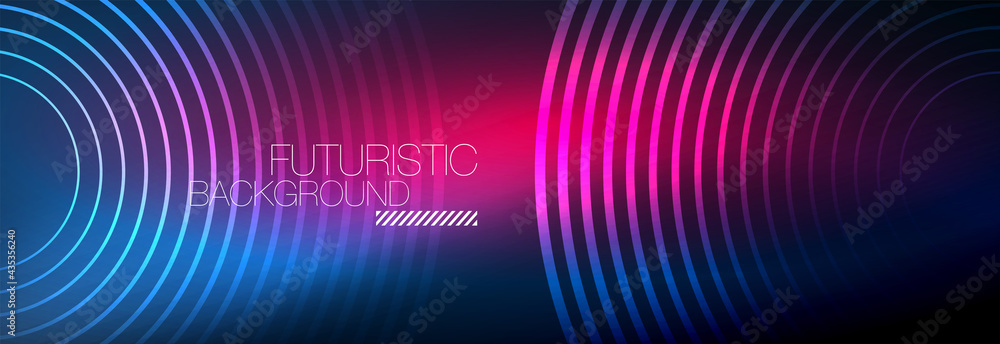Dark abstract background with glowing neon circles. Trendy layout template for business or technology presentation, internet poster or web brochure cover, wallpaper Dark abstract background with glowing neon circles. Trendy layout template for business or technology presentation, internet poster or web brochure cover, wallpaper