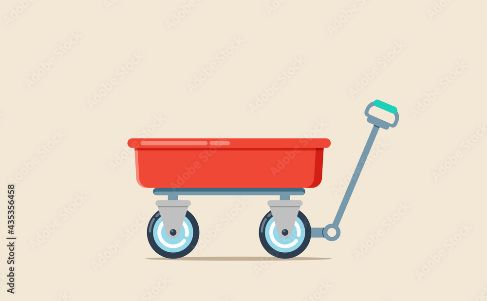 Αυτοκόλλητο Vector illustration of red wheelbarrow wagon with hand trolley isolated on a lig