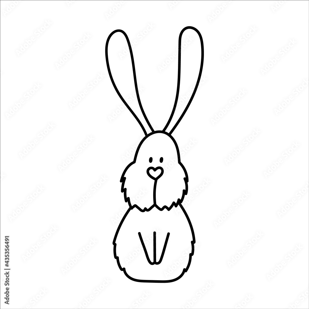 Obraz premium A cute rabbit with big ears sitting. Vector illustration lovely stylized hare in outline style.