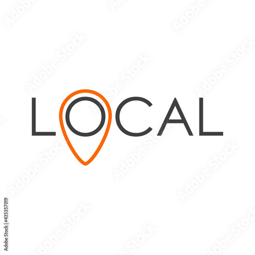 Logotipo con texto Local con puntero de posición con lineas en color naranja y gris