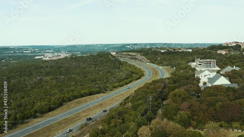 Aerial view over a highway in Austin, TX