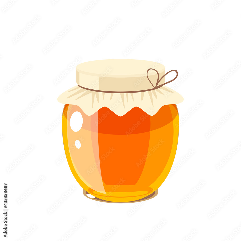 Glass honey jar. Vector illustration cartoon flat icon isolated on white background. Glass honey jar. Vector illustration cartoon flat icon isolated on white background.