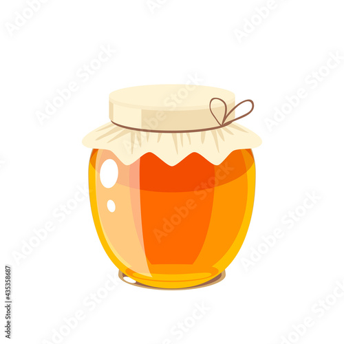 Glass honey jar. Vector illustration cartoon flat icon isolated on white background.