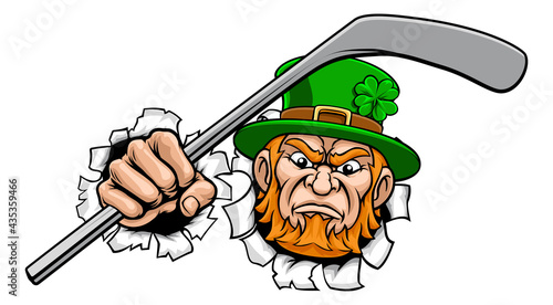 Leprechaun Ice Hockey Sports Mascot Cartoon