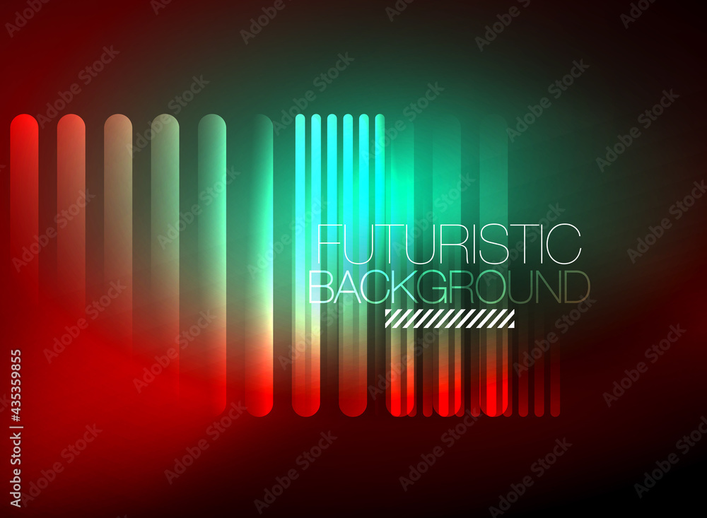 Bright neon color techno abstract background, shiny glowing neon lines in the dark background