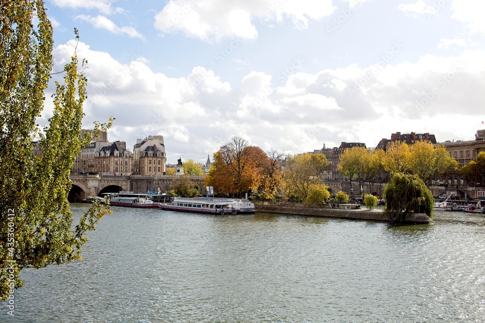 view of the river seine with eiffel tower