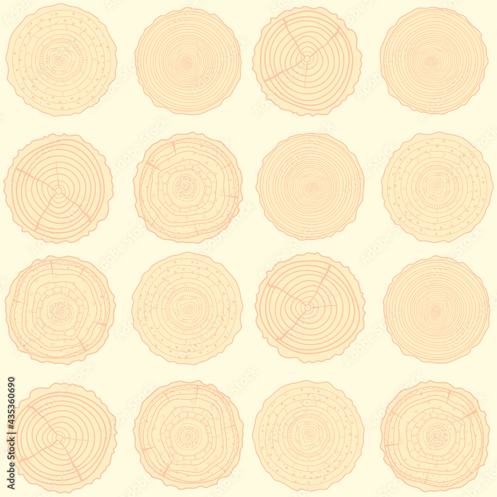 Tree rings. Seamless pattern. Set of tree rings on isolation background. Conceptual graphics. Line art. Objects for design. Decorative style. Texture for polygraphy, printing, posters and other Tree rings. Seamless pattern. Set of tree rings on isolation background. Conceptual graphics. Line art. Objects for design. Decorative style. Texture for polygraphy, printing, posters and other