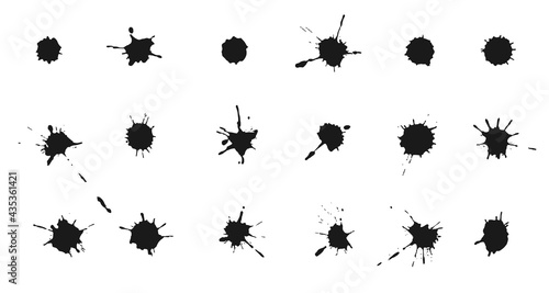 Ink blots and splashes. Collection of handdrawn blobs, drops and spatters