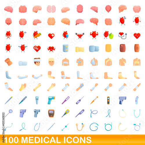 100 medical icons set. Cartoon illustration of 100 medical icons vector set isolated on white background
