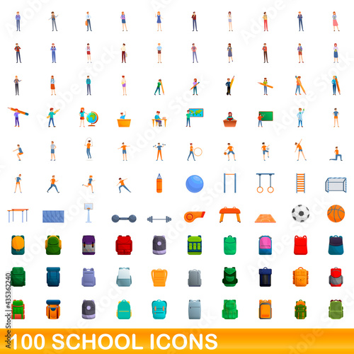100 school icons set. Cartoon illustration of 100 school icons vector set isolated on white background