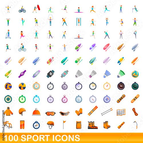100 sport icons set. Cartoon illustration of 100 sport icons vector set isolated on white background
