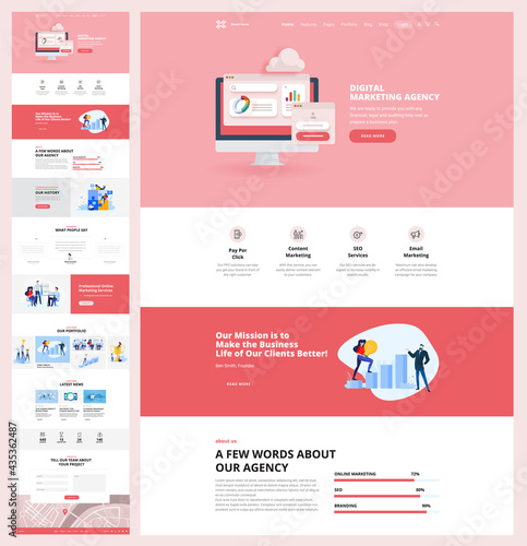 One page website design template. Vector illustration concept for web design and development on the topic of digital marketing and online advertising .   photo