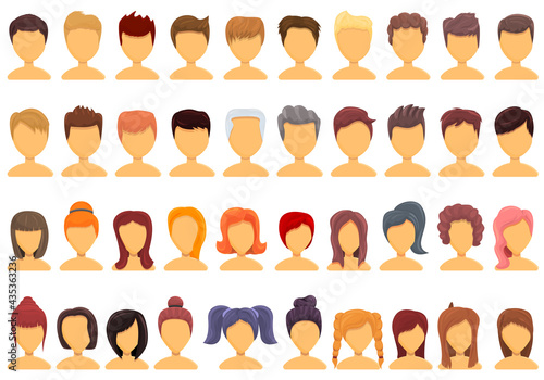 Wig icons set. Cartoon set of wig vector icons for web design